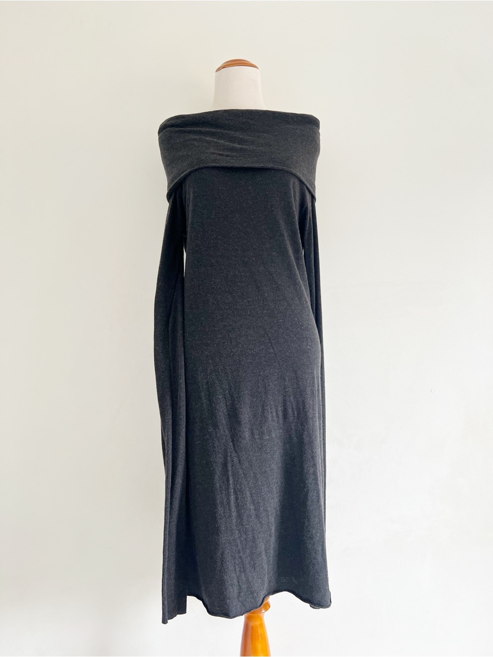 Rick Owens Lilies dark gray knit midi dress long sleeve fold collar cowl neck 10 - Picture 10 of 16